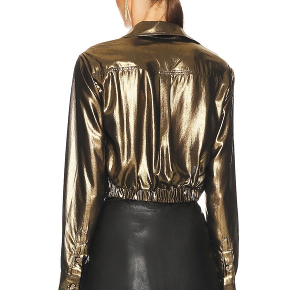 Le Superbe Metallic Sunset Tower Tuck Cropped Blouse Gold Size 6 - Picture 3 of 16